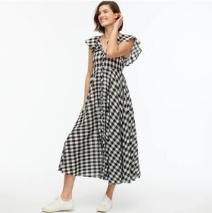 J.‎ Crew Beachwear Avril Gingham Maxi Dress flutter  Sleeve Button Front ruffle